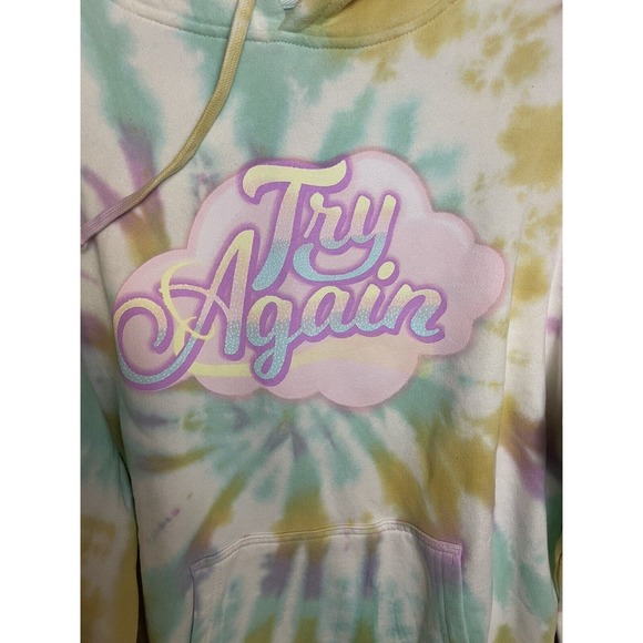 By Samii Ryan Pastel Tie Dye Long Sleeve "Try‎ Again" Hoodie Size M NWT - Picture 4 of 10